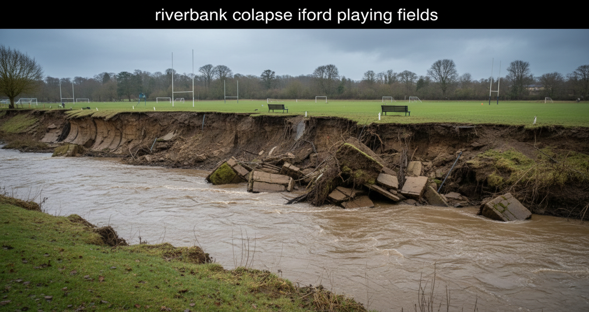 riverbank collapse iford playing fields